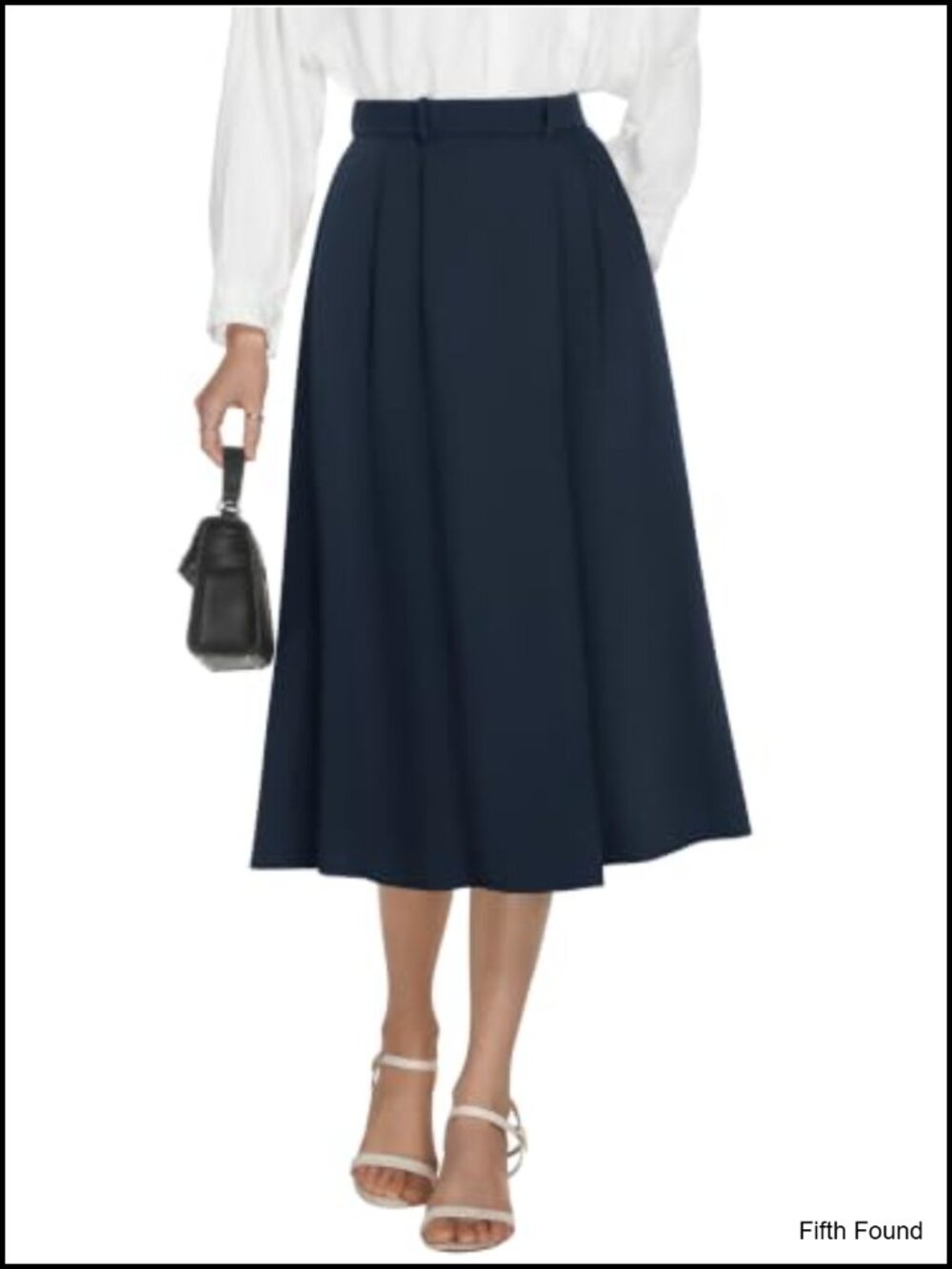 A-Line Midi Skirt High Waisted Pleated Side Slit Pockets Business Casual